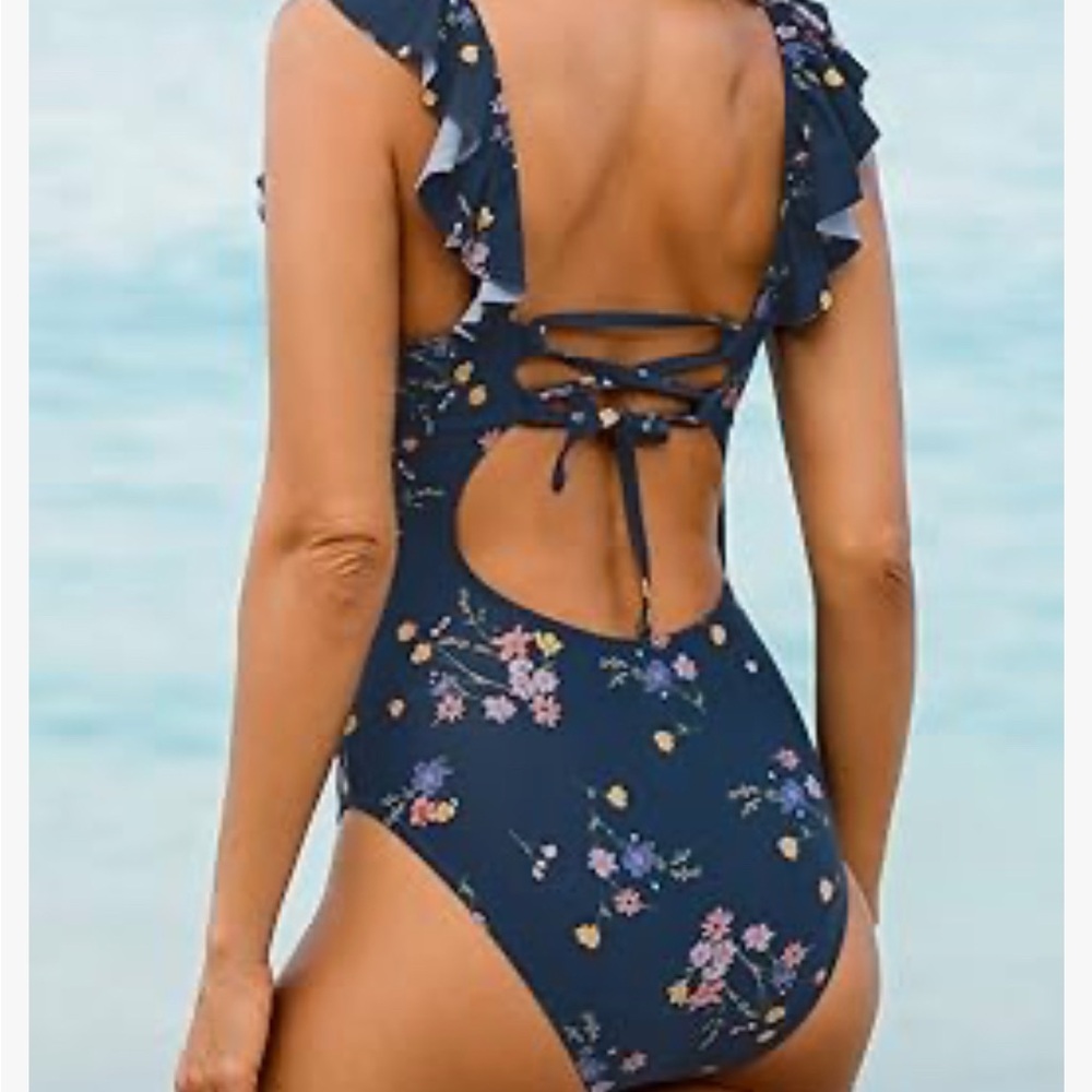 Cupshe Blue Ruffled One Piece Swimsuit - Picture 2 of 3
